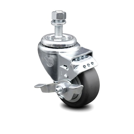 Service Caster 3 Inch Thermoplastic Rubber Swivel 12mm Threaded Stem Caster with Brake SCC SCC-TS20S314-TPRB-TLB-M1215